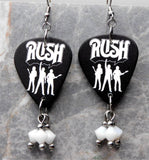 Rush Guitar Pick Earrings with White Swarovski Crystal Dangles