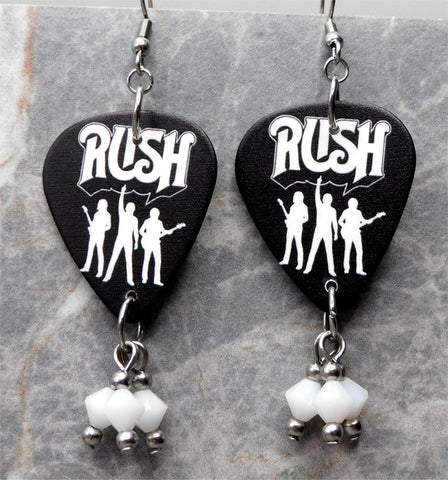 Rush Guitar Pick Earrings with White Swarovski Crystal Dangles