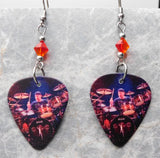 Rush Neil Peart at His Drums Guitar Pick Earrings with Orange Swarovski Crystals