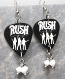 Rush Guitar Pick Earrings with White Swarovski Crystal Dangles