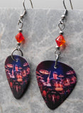 Rush Neil Peart at His Drums Guitar Pick Earrings with Orange Swarovski Crystals