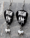 Rush Guitar Pick Earrings with White Swarovski Crystal Dangles