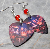 Rush Neil Peart at His Drums Guitar Pick Earrings with Orange Swarovski Crystals