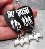 Rush Guitar Pick Earrings with White Swarovski Crystal Dangles