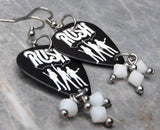 Rush Guitar Pick Earrings with White Swarovski Crystal Dangles