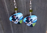 Stevie Ray Vaughan Guitar Pick Earrings with Olivine Green Swarovski Crystals