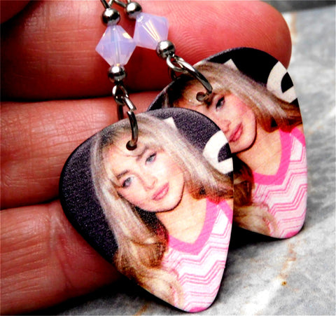 Sabrina Carpenter Guitar Pick Earrings with Rose Opal Swarovski Crystals
