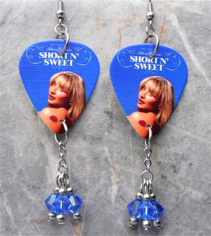 Sabrina Carpenter Short N' Sweet Guitar Pick Earrings with Blue Swarovski Crystal Dangles