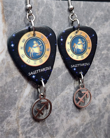 Horoscope Astrological Sign Sagittarius Guitar Pick Earrings with Laser Cut Horoscope Charms