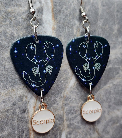 Horoscope Astrological Sign Scorpio Guitar Pick Earrings with Scorpio Charm Dangles