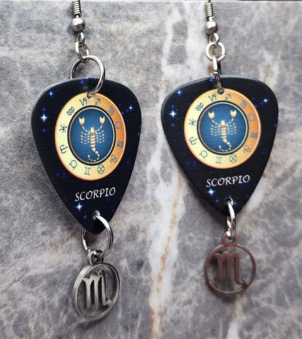 Horoscope Astrological Sign Scorpio Guitar Pick Earrings with Laser Cut Horoscope Charms