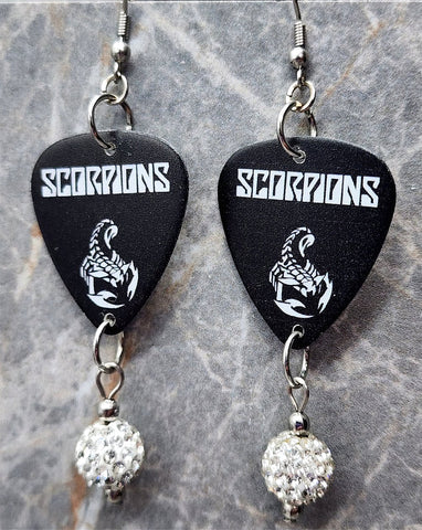 Scorpions Guitar Pick Earrings with White Pave Bead Dangles