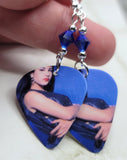 Selena Guitar Pick Earrings with Blue Swarovski Crystals