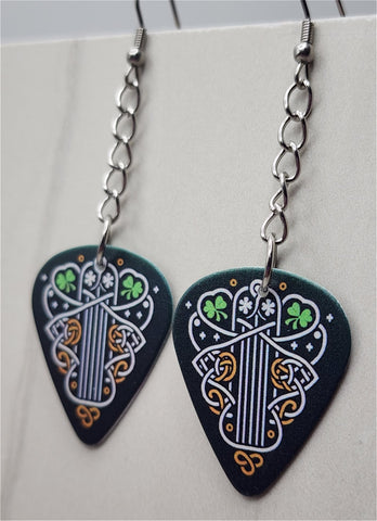 Shamrock Celtic Theme Dangling Guitar Pick Earrings