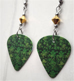 Shamrock Covered Guitar Pick Earrings with Metallic Gold Swarovski Crystals