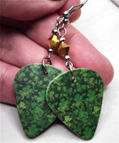 Shamrock Covered Guitar Pick Earrings with Metallic Gold Swarovski Crystals