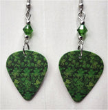 Shamrock Covered Guitar Pick Earrings with Green Swarovski Crystals