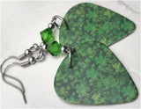 Shamrock Covered Guitar Pick Earrings with Green Swarovski Crystals