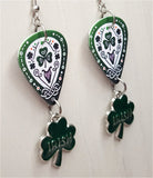 Celtic Themed Guitar Pick Earrings with Green Shamrock Charm Dangles