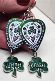 Celtic Themed Guitar Pick Earrings with Green Shamrock Charm Dangles
