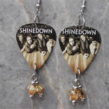 Shinedown Guitar Pick Earrings with Metallic Sunshine Swarovski Crystal Dangles