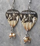 Shinedown Guitar Pick Earrings with Metallic Sunshine Swarovski Crystal Dangles