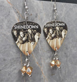 Shinedown Guitar Pick Earrings with Metallic Sunshine Swarovski Crystal Dangles