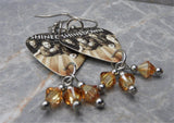 Shinedown Guitar Pick Earrings with Metallic Sunshine Swarovski Crystal Dangles