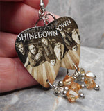 Shinedown Guitar Pick Earrings with Metallic Sunshine Swarovski Crystal Dangles