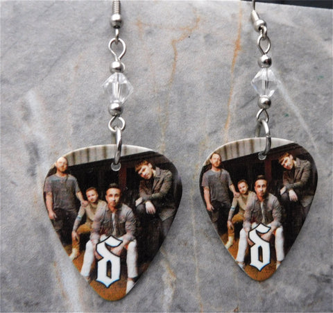 Shinedown Guitar Pick Earrings with Clear Swarovski Crystal Dangles