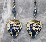Simple Plan Shut Up Guitar Pick Earrings with Denim Blue Swarovski Crystals