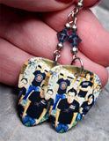 Simple Plan Shut Up Guitar Pick Earrings with Denim Blue Swarovski Crystals