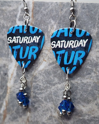 Simple Plan Saturday Guitar Pick Earrings with Capri Blue Swarovski Crystal Dangles