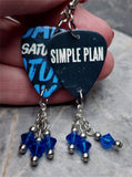 Simple Plan Saturday Guitar Pick Earrings with Capri Blue Swarovski Crystal Dangles