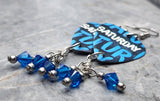 Simple Plan Saturday Guitar Pick Earrings with Capri Blue Swarovski Crystal Dangles