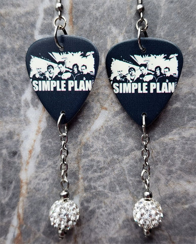 Simple Plan Guitar Pick Earrings with White Pave Bead Dangles
