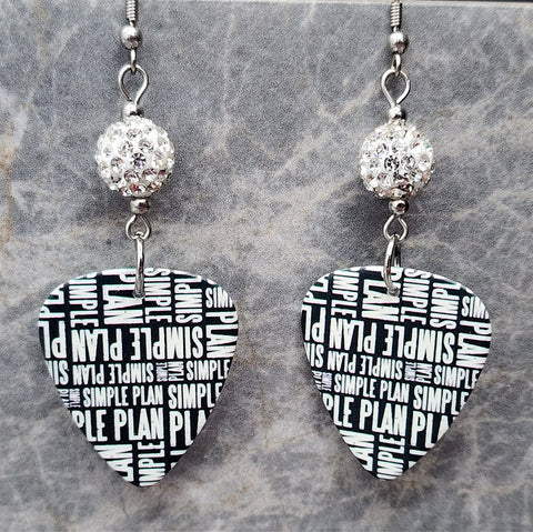 Simple Plan Guitar Pick Earrings with White Pave Beads