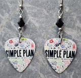 Simple Plan Get Your Heart On Guitar Pick Earrings with Black Swarovski Crystals