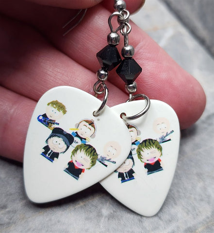 Simple Plan on South Park Guitar Pick Earrings with Black Swarovski Crystals