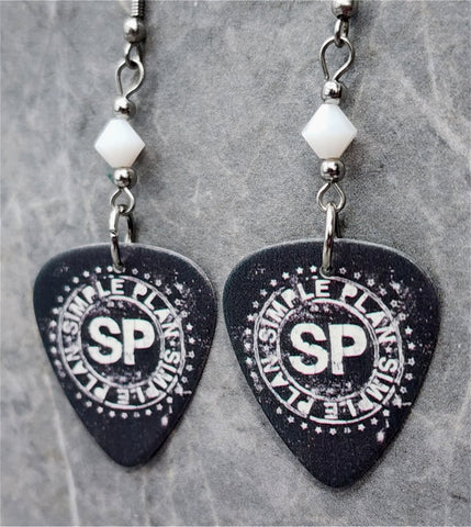 Simple Plan Guitar Pick Earrings with White Swarovski Crystals