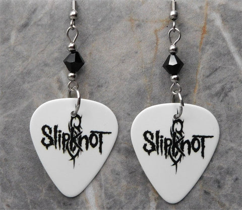 Slipknot White Guitar Pick Earrings with Black Swarovski Crystals