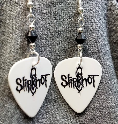 Slipknot White Guitar Pick Earrings with Black Swarovski Crystals