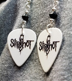 Slipknot White Guitar Pick Earrings with Black Swarovski Crystals