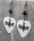 Slipknot White Guitar Pick Earrings with Black Swarovski Crystals