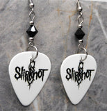 Slipknot White Guitar Pick Earrings with Black Swarovski Crystals