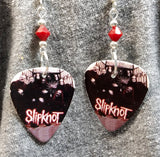 Slipknot Guitar Pick Earrings with Opaque Red Swarovski Crystals