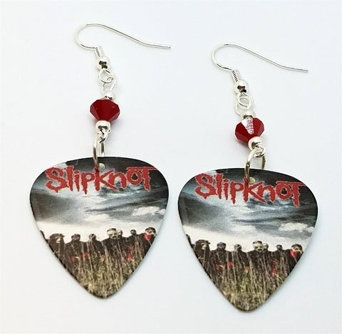 Slipknot All Hope Is Gone Guitar Pick Earrings with Red Swarovski Crystals