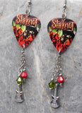 Slipknot Wait and Bleed Guitar Pick Earrings with Guitar Charm and Swarovski Crystal Dangles