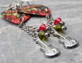 Slipknot Wait and Bleed Guitar Pick Earrings with Guitar Charm and Swarovski Crystal Dangles
