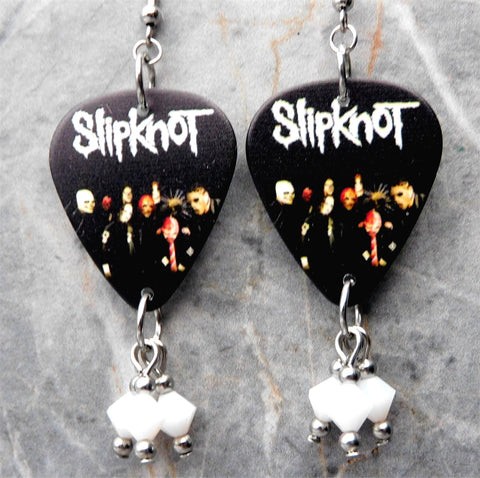 Slipknot Guitar Pick Earrings with White Swarovski Crystal Dangles